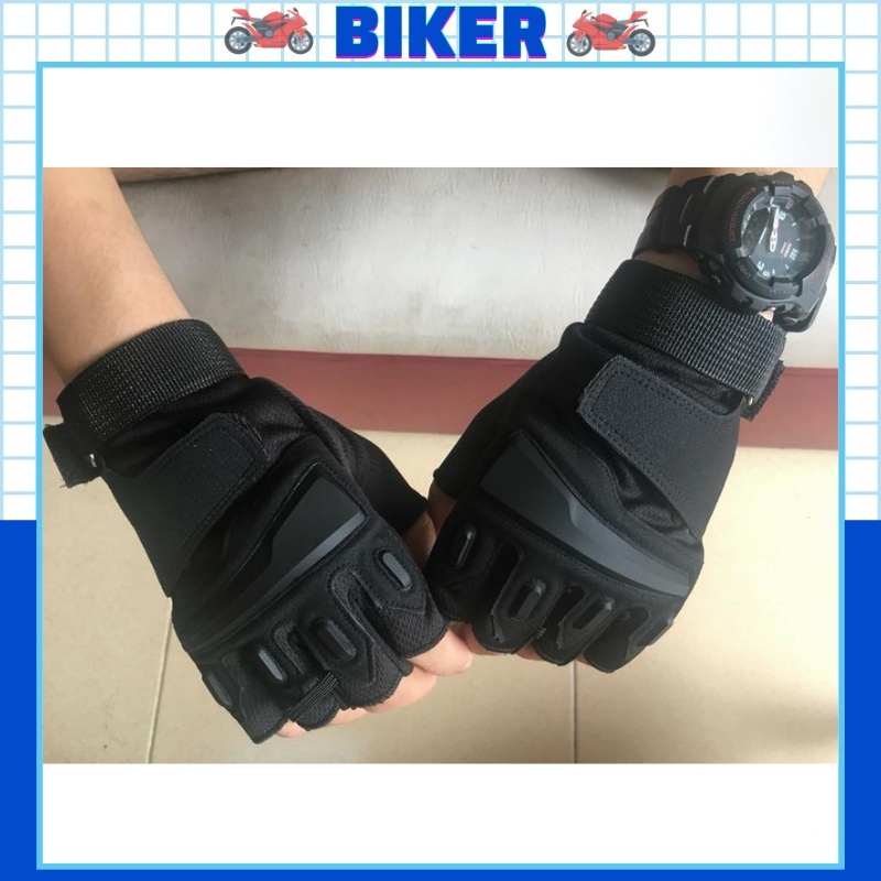Găng Tay Xe Máy, Đi Phượt  Blackhawk 2  ĐEN Cụt Ngón Cao Cấp ĐI PHƯỢT
