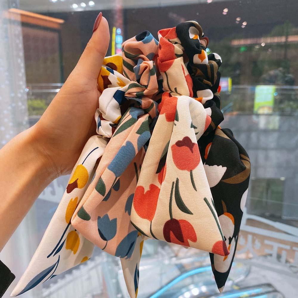 Dây Buộc Tóc Hoa Tulips Lấp Lánh Phong Cách Retro Hàn Quốc Cho Nữ