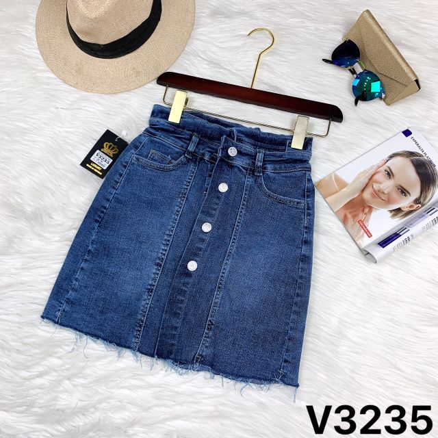 Chân váy jeans cotton cạp cao - có lót, ảnh thật | BigBuy360 - bigbuy360.vn