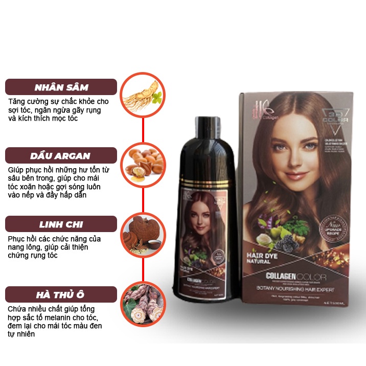Dầu gội phủ bạc đen tóc ĐL COLLAGEN 500ml chính hãng