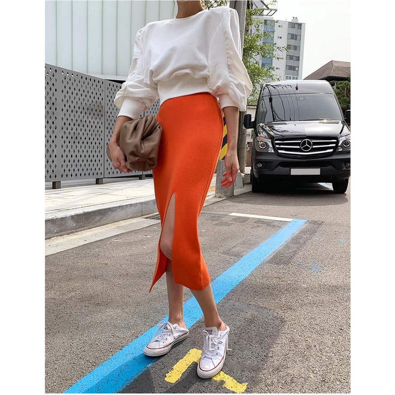 Chân Váy Dệt Kim Dáng Ôm Xẻ Tà Kiểu Hàn Quốc Thời Trang Mùa Xuân Hàng Mới Dành Cho Bạn Nữ