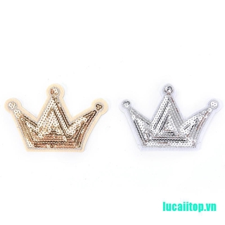1 Sticker Ủi Thêu Hình Vương Miện Đính Kim Sa Lấp Lánh