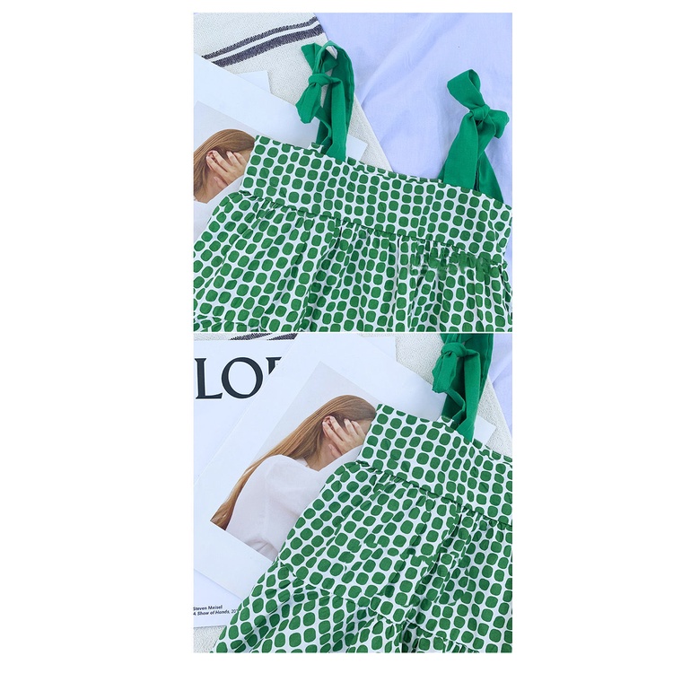Đầm Công Chúa Hai Dây Mùa Hè Bằng Cotton Màu Xanh Lá Tươi Mới Phong Cách Phương Tây Cho Bé Gái 0329