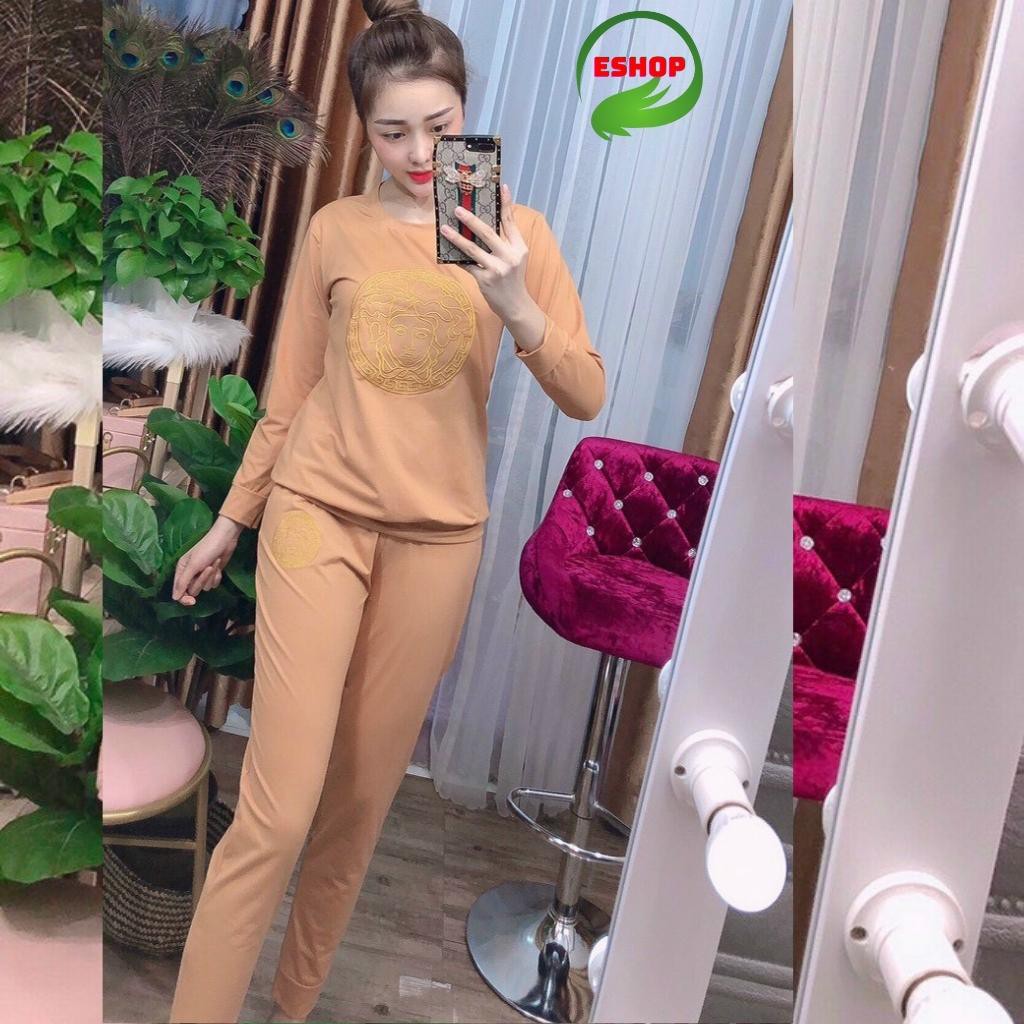 Đồ bộ nữ thu đông mặc nhà dễ thương đẹp thể thao Set đồ bộ nữ bigsize (45-85kg) quần dài tay dài cotton  ESHOP