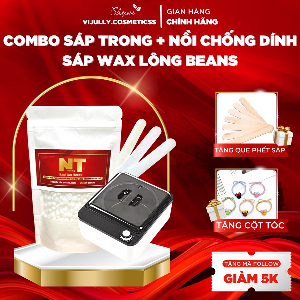 Combo nồi chống dính nấu sáp wax lông,100gr sáp wax lông hard wax beans nhập khẩu cao cấp wax lông nách, tay,chân,bikini