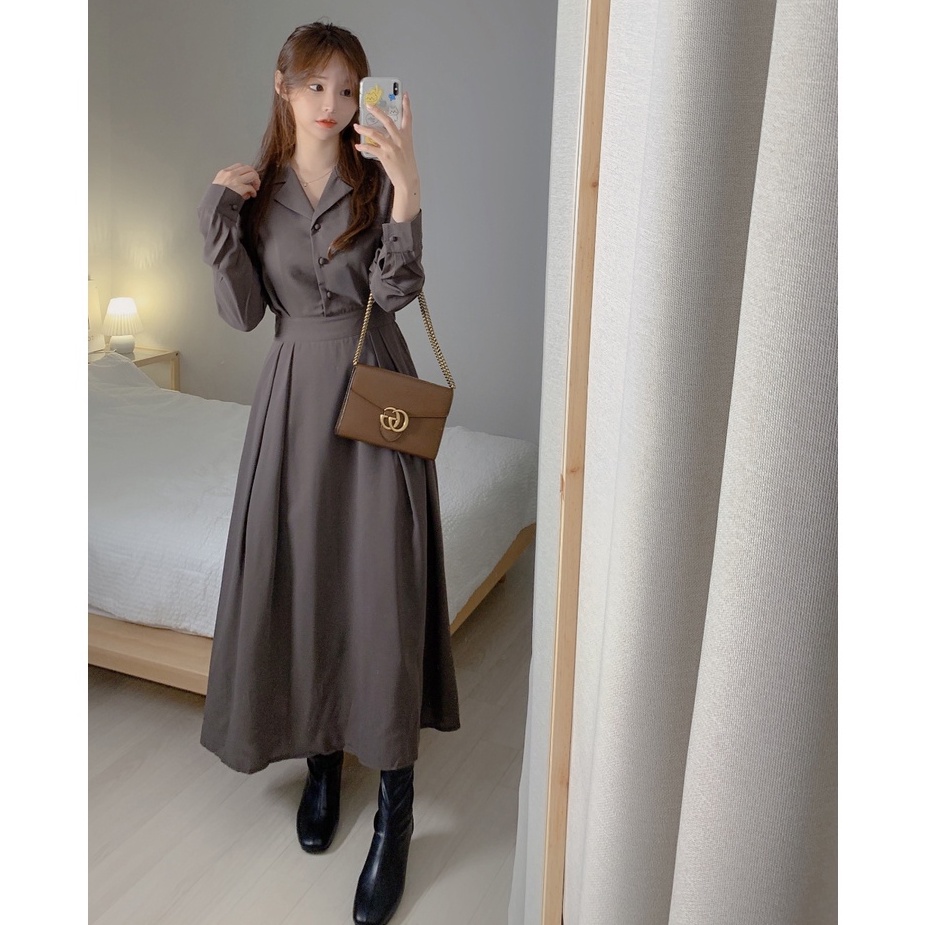 Đầm dài tay cổ bẻ thanh lịch 46679