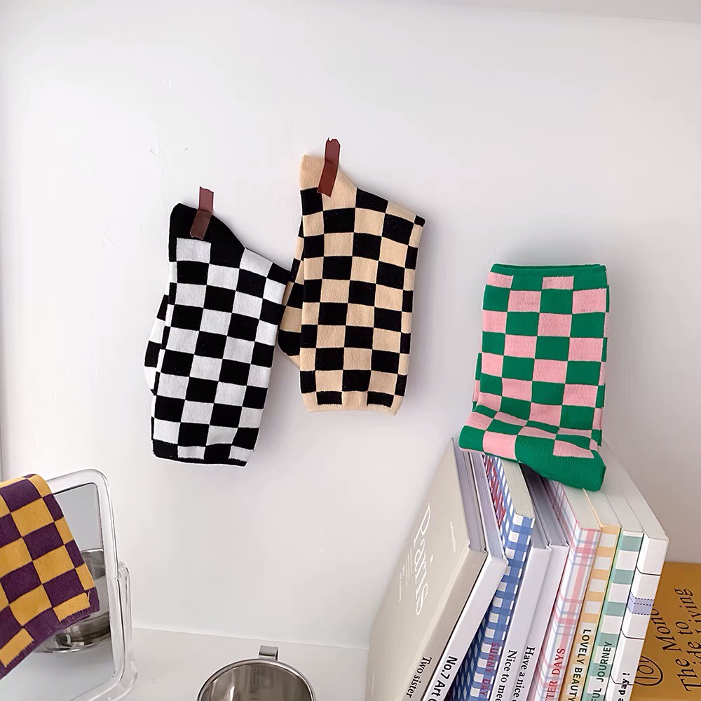 TẤT VỚ NAM NỮ HỌA TIẾT CARO MÀU SẮC XINH XẮN ULZZANG