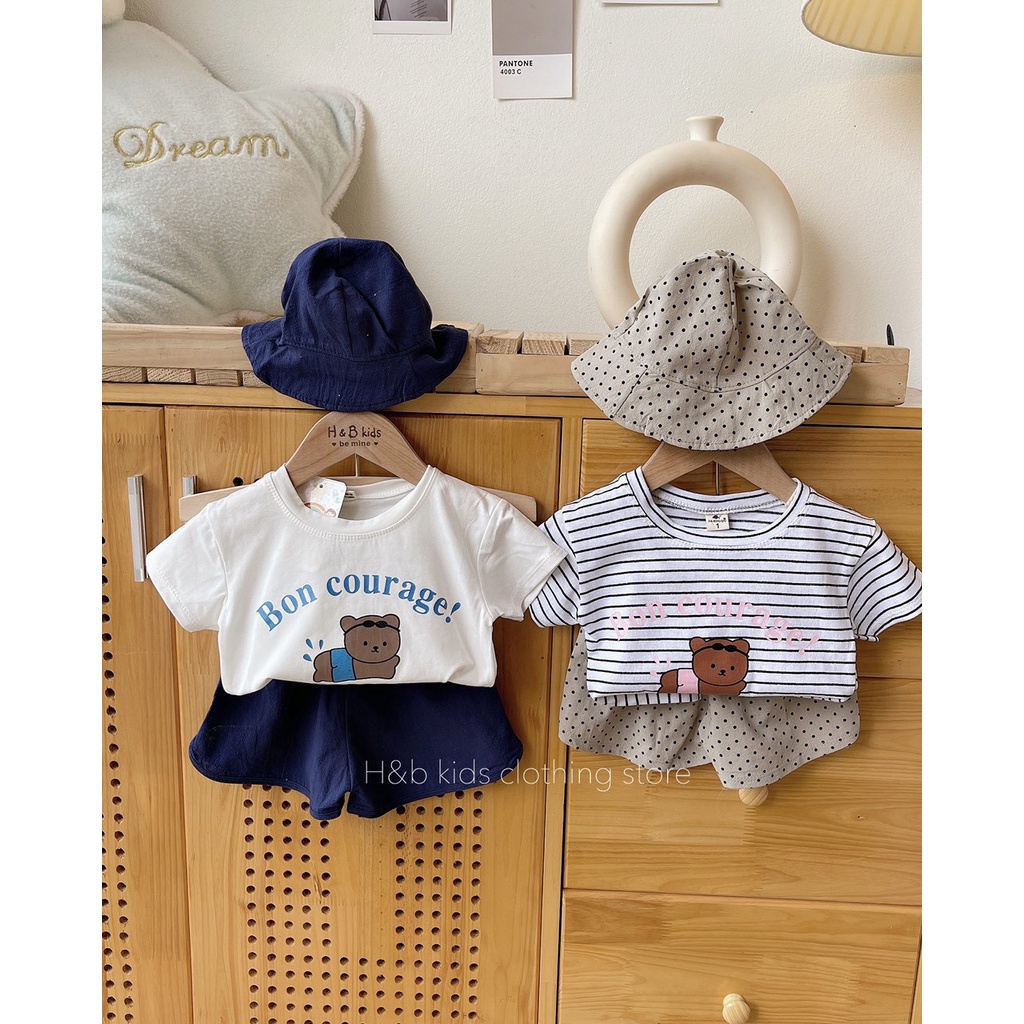 Bộ họa tiết gấu kèm mũ cho bé HB