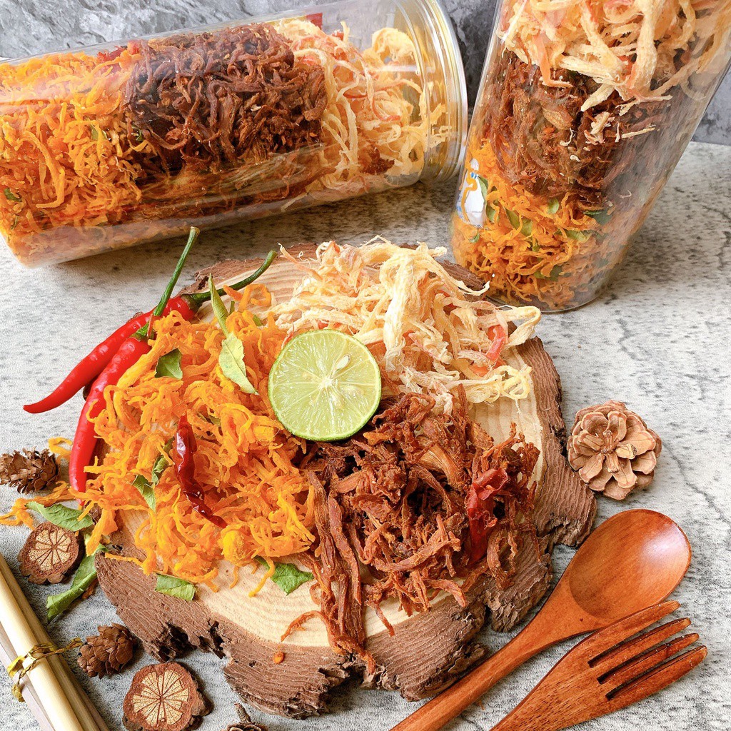 Mix 3 khô gà, mực, heo 300g hũ pet tiện lợi, TUMDUM  đồ ăn vặt HÀ NỘI