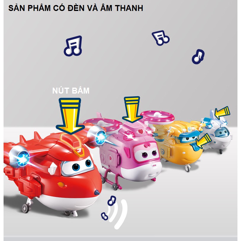 Super wings đồ chơi trẻ em đội bay siêu đẳng có âm thanh và đèn robot biến hình siêu cấp: Jett, Donnie, Dizzy Astra