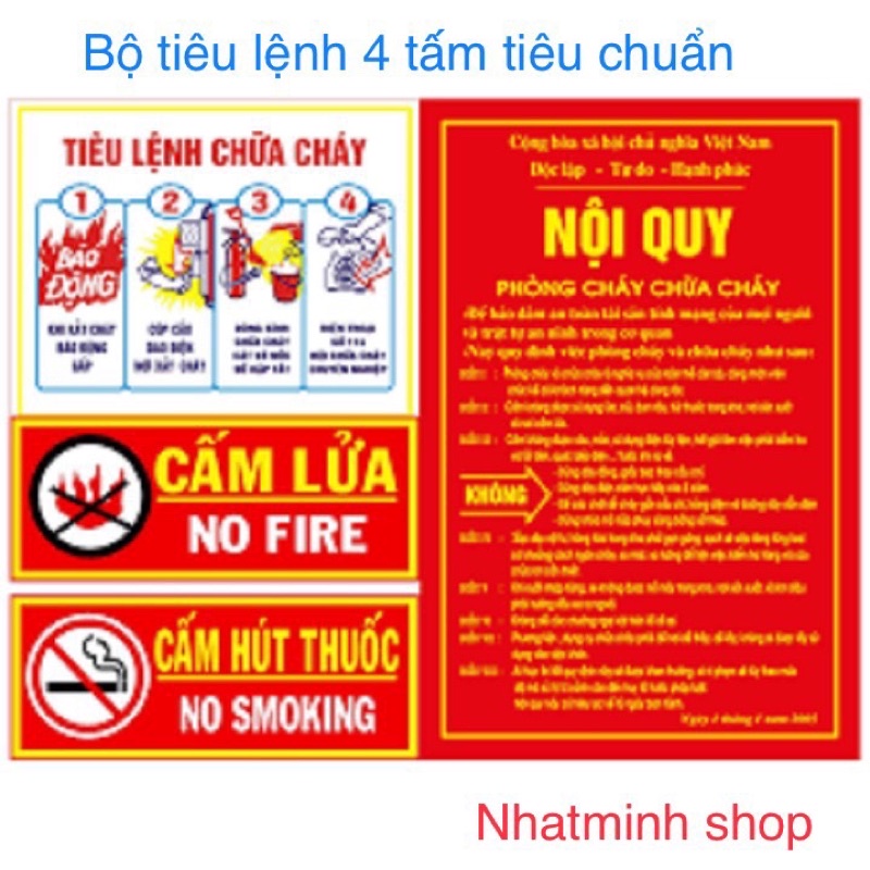 BỘ NỘI QUY TIÊU LỆNH PHÒNG CHÁY CHỮA CHÁY , BẢNG NỘI QUY , TIÊU LỆNH , CẤM THUỐC , CẤM LỬA PCCC