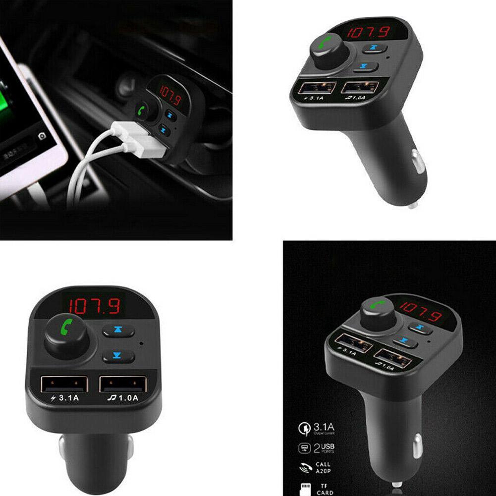 Thiết bị thu phát tín hiệu FM kết nối Bluetooth cổng đôi USB kèm bật lửa cho xe hơi