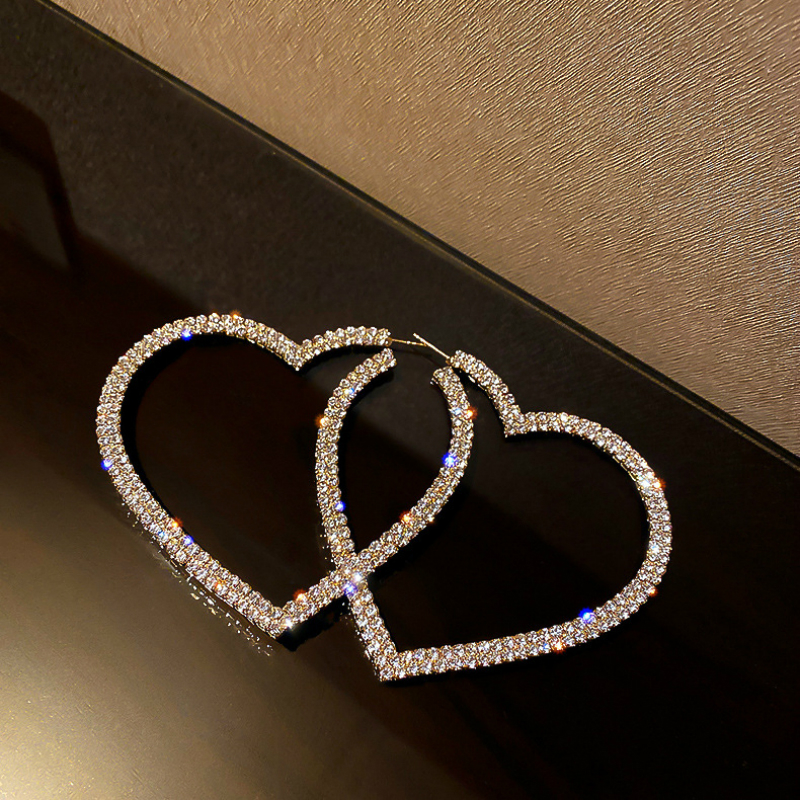 Bông tai trái tim kim cương full kim cương bạc 925 phong cách hàn quốc