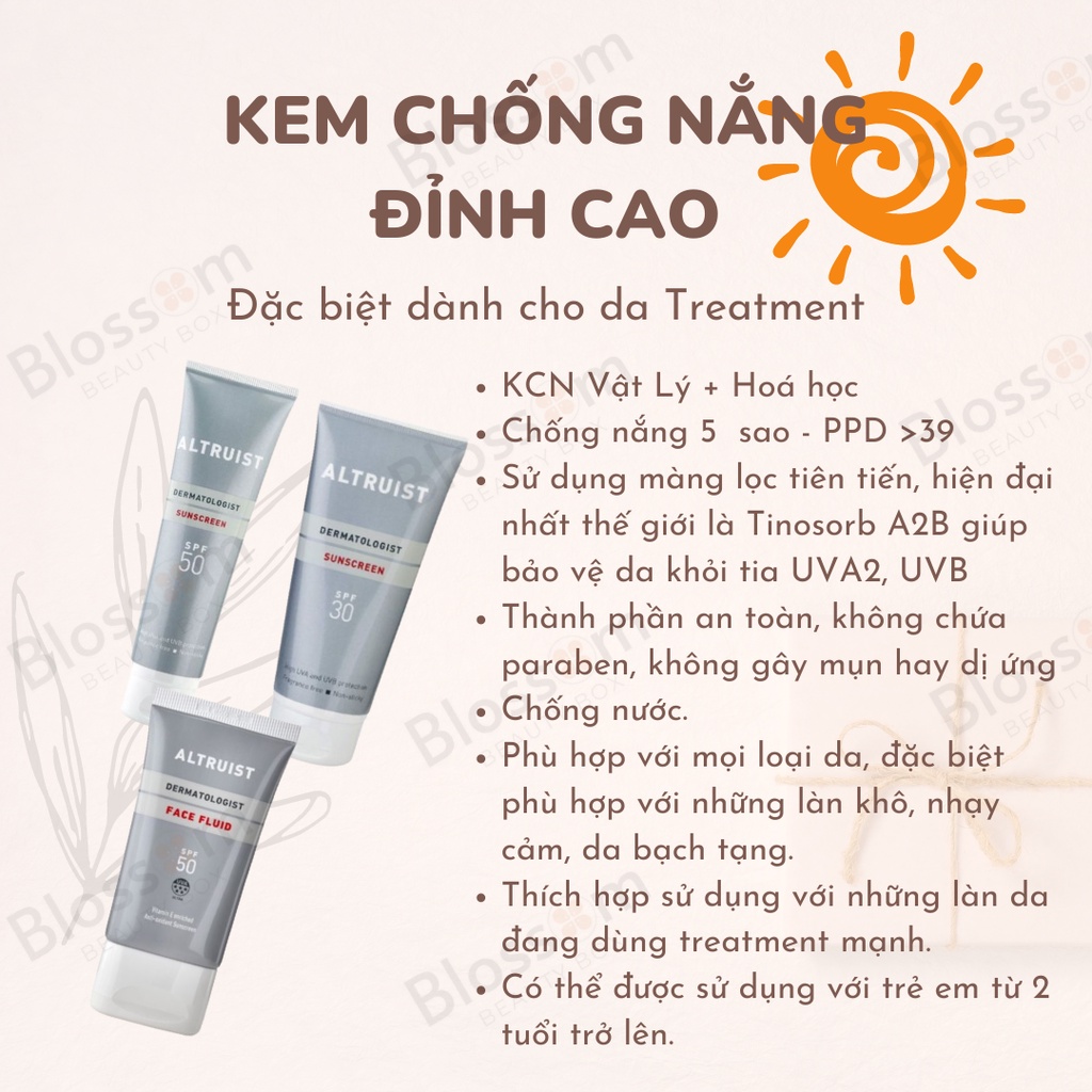 Kem chống nắng Altruist cho da nhạy cảm, phổ rộng cho mặt và body toàn thân