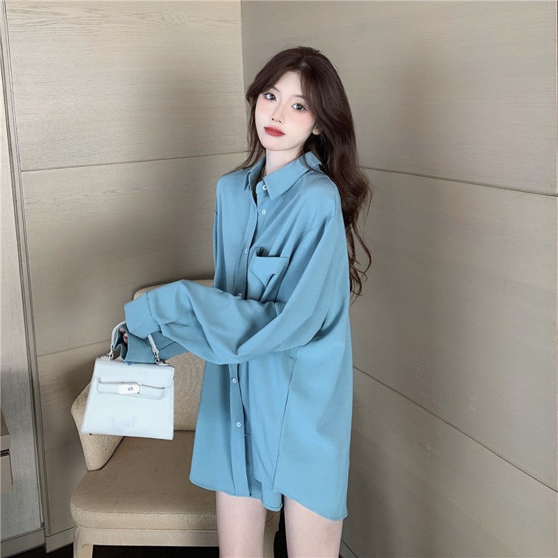 MỚI Áo sơ mi tay dài dáng rộng phong cách retro Hàn Quốc