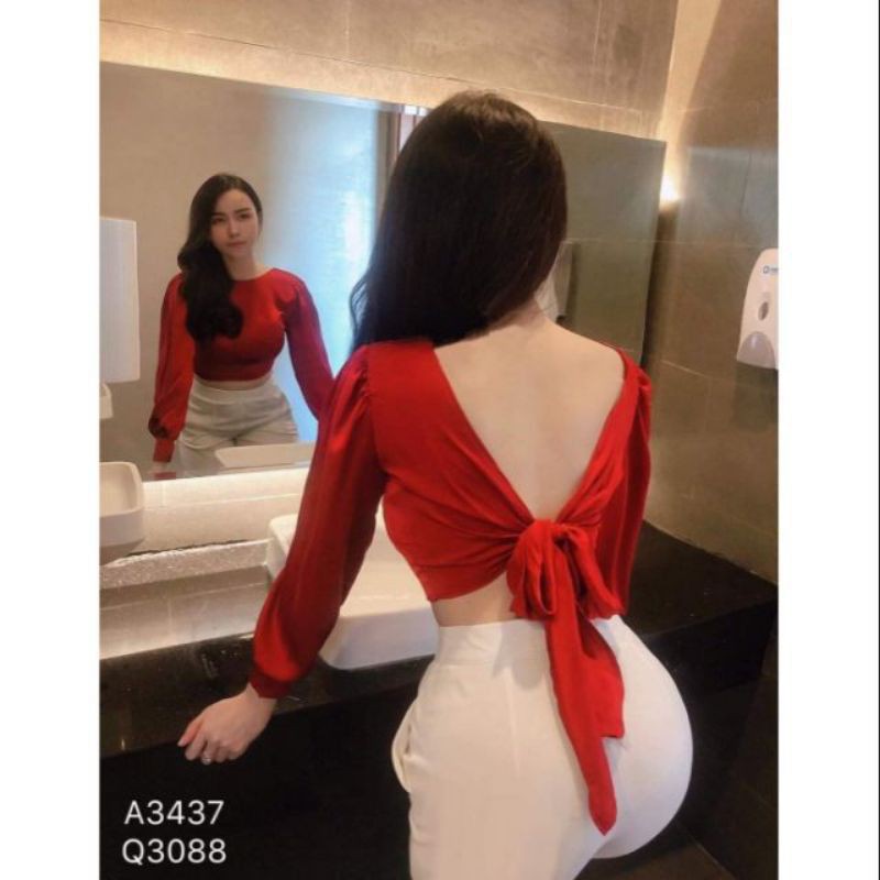 Áo phi lụa hở lưng cột nơ có mút ngực