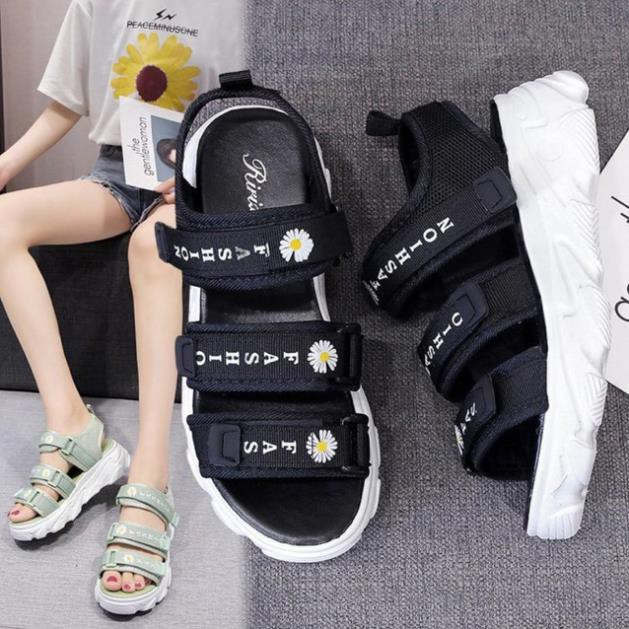 (A505) Sandal nữ 3 quai vải ngang in hình hoa cúc độn đế 5cm nâng chiều cao, nhiều màu hàng CAO CẤP QUẢNG CHÂU