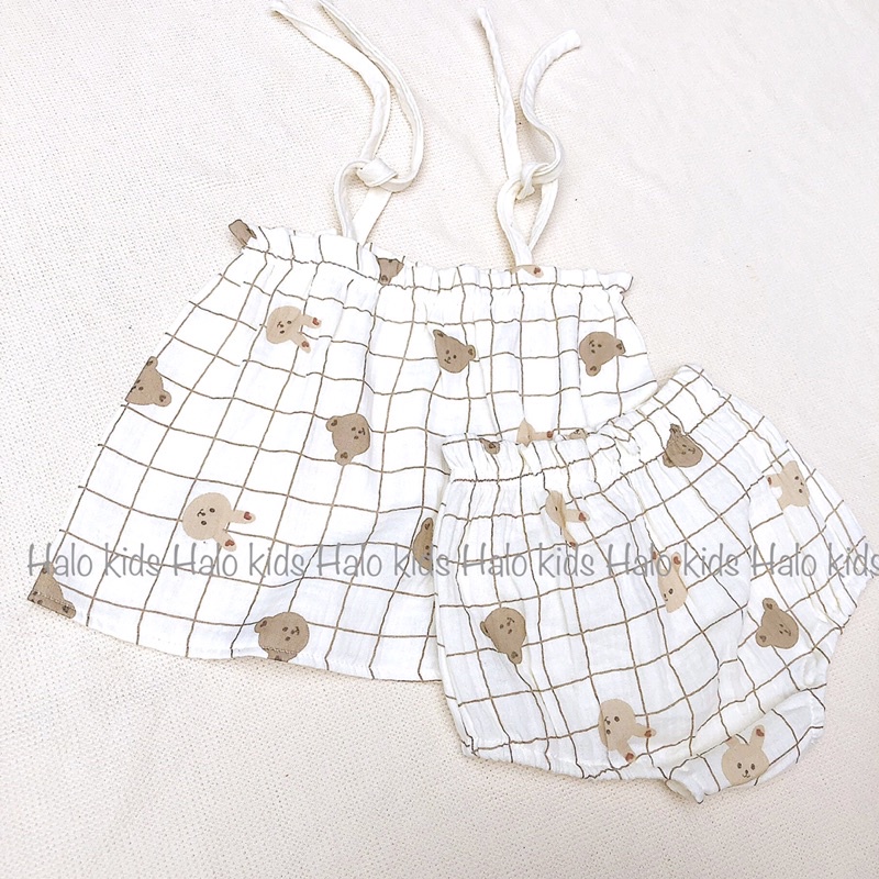 Bộ 2 dây quần bí chất liệu xô muslin cao cấp cho bé gái ( hàng thiết kế cao cấp)
