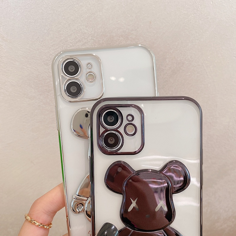 Ốp Điện Thoại TPU Mềm Họa Tiết Gấu 3D Bảo Vệ Ống Kính Cho iPhone 14 13 12 11 Pro Max Mini XS XR X 8 7 6 6S Plus + SE 2020