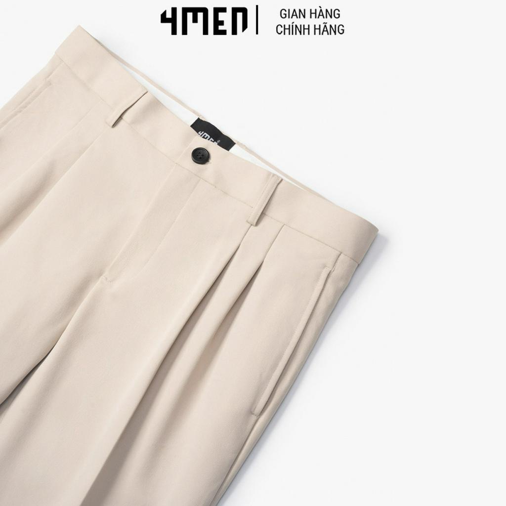 Quần Tây Nam Xếp Li Thêu Form Slim-Cropped 4MEN QT055 tôn dáng, vải mềm mịn, co giãn thoải mái, hạn chế nhắn, trẻ trung