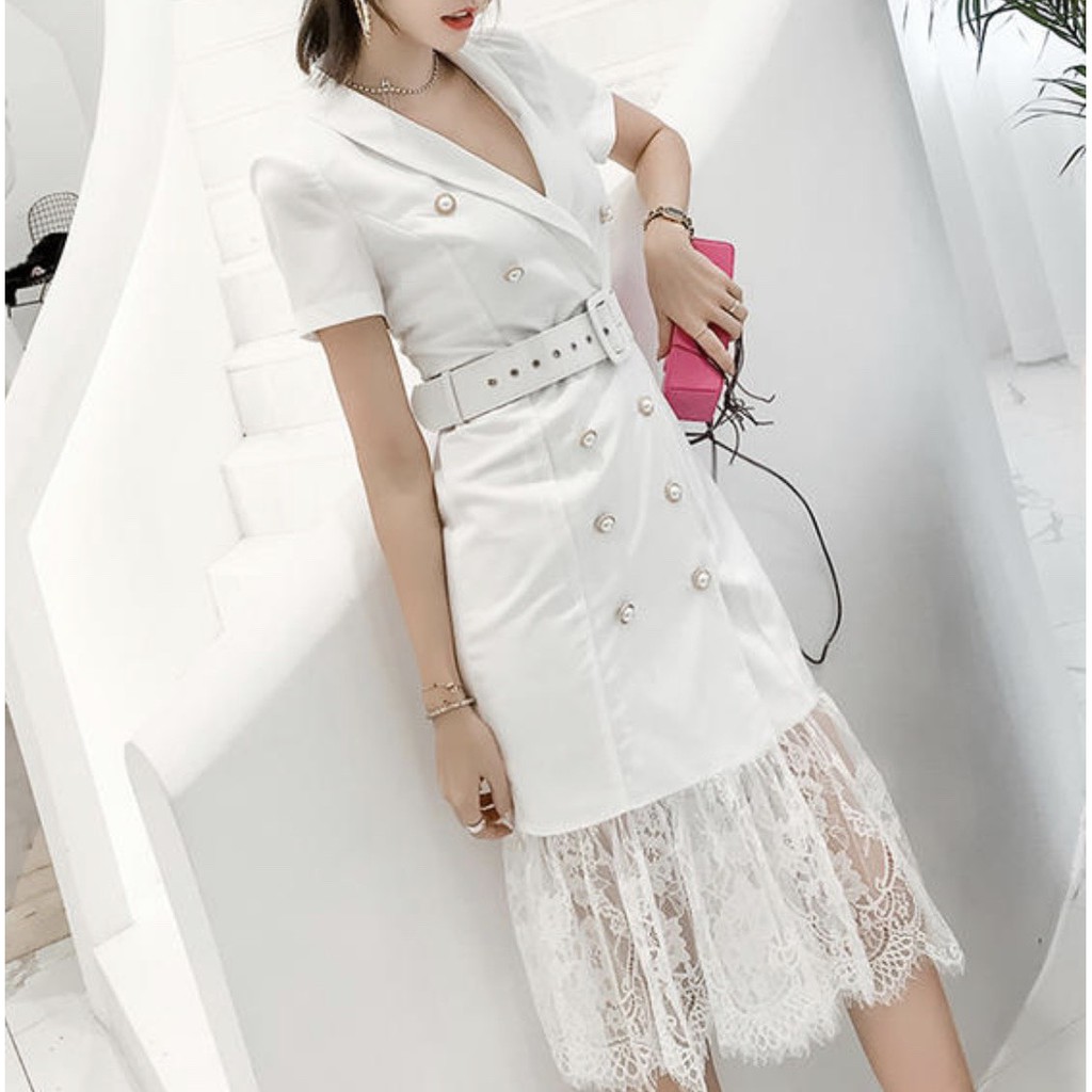 Đầm cati vest phối nút siêu sang xuất xịn