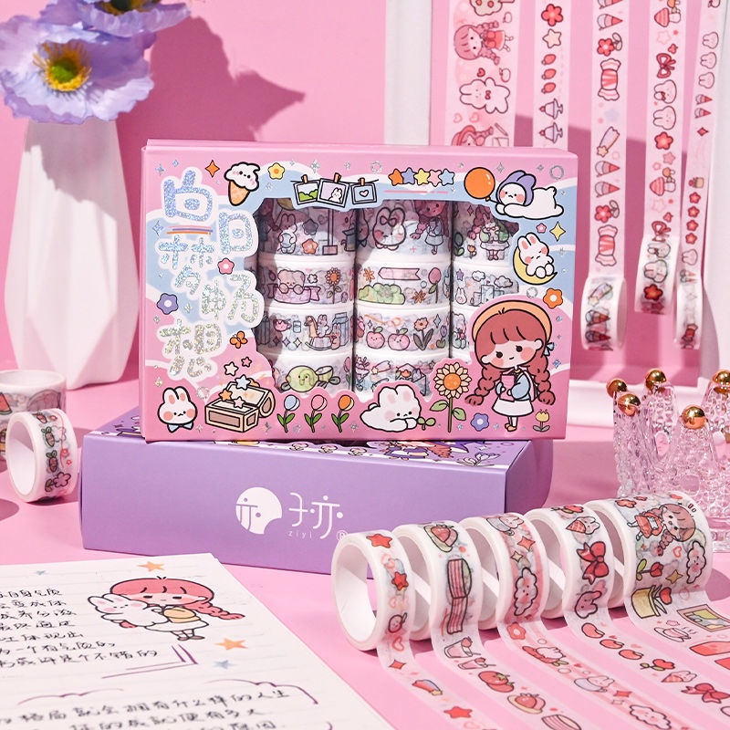 Washi Tape Bộ 20 Cuộn Băng Keo Giấy Dễ Thương Dùng Trang Trí Sổ Tay