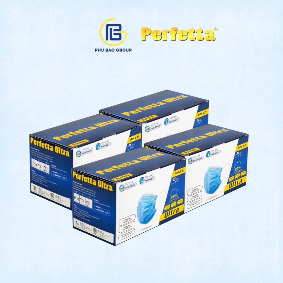 [Mã INCU50 giảm 50K đơn 150K] 4 Hộp Khẩu trang y tế 4 lớp Perfetta Ultra Trắng/Xanh (35 Cái/Hộp) | BigBuy360 - bigbuy360.vn
