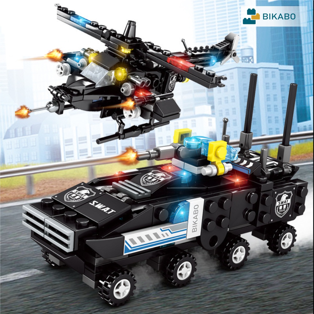 Mô hình lắp ráp ô tô city cảnh sát 409 chi tiết, đồ chơi lắp ráp cho bé tặng kèm công cụ tháo lắp, BIKABO