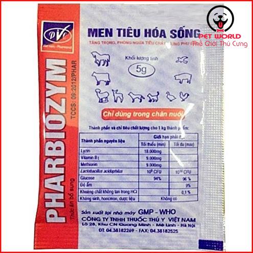 Men tiêu hóa cho chó mèo Pharbiozym gói 5g Men tiêu hoá sống cho thú cưng