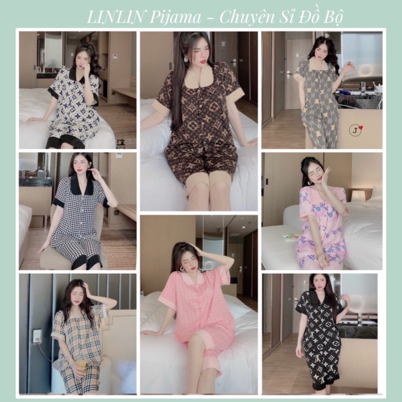 Bộ ngủ pijama tay cộc quần lửng chất kate