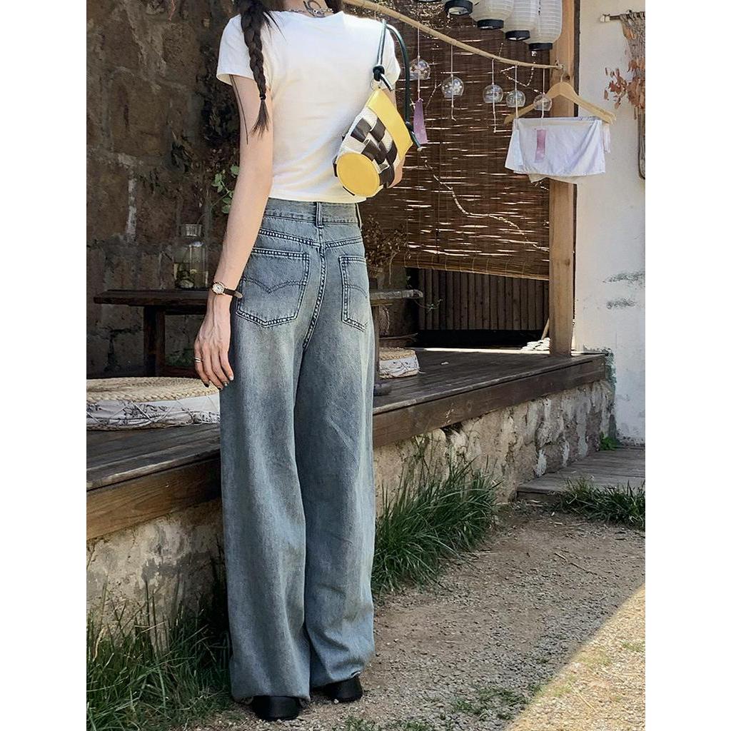 Quần Denim Ống Rộng Lưng Cao Phối Dây Rút Thời Trang Dành Cho Nữ 60682