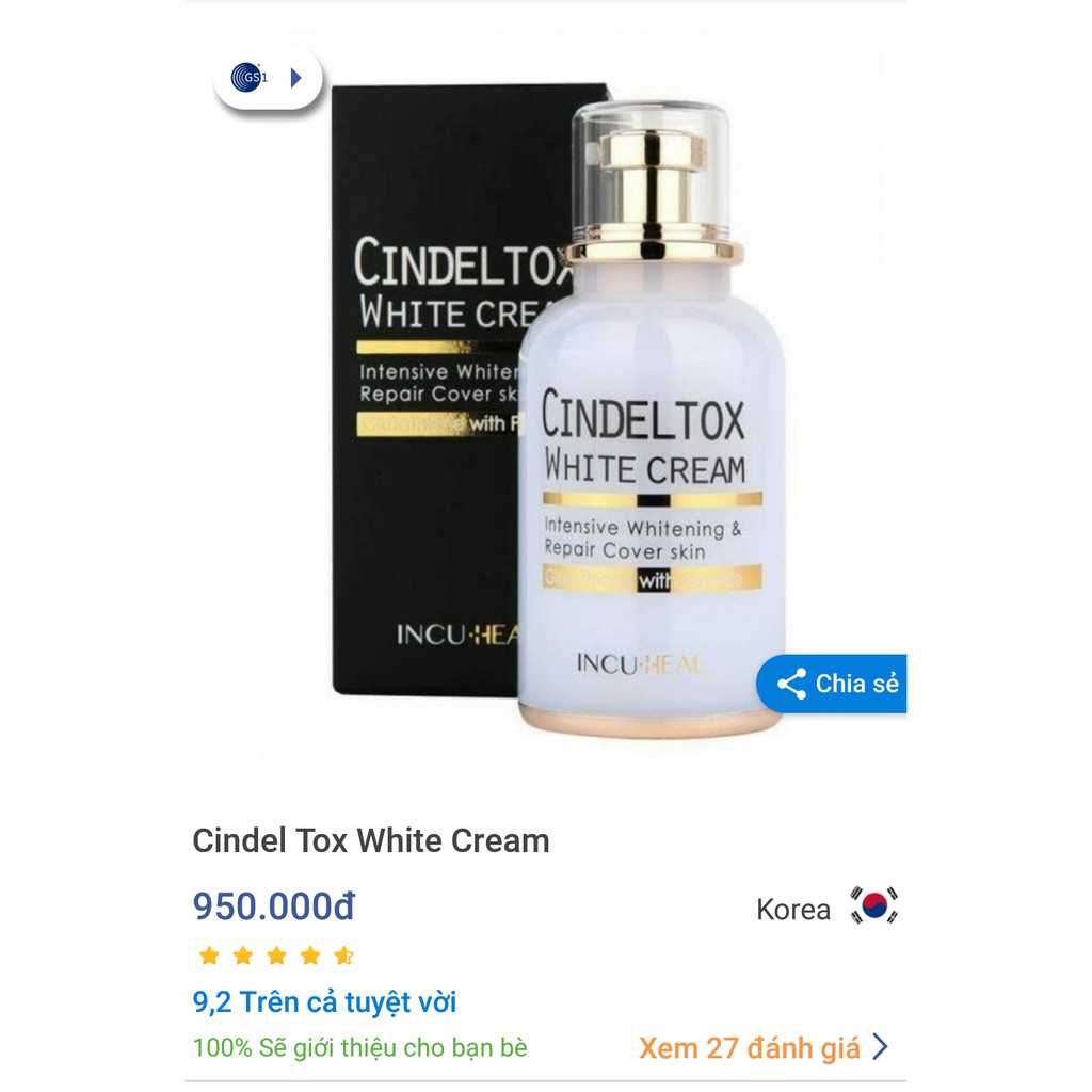 [GIÁ SỐC] COMBO 5 HỘP Kem Truyền trắng da Cindel tox White Cream Hàn Quốc 50ml (5 HỘP)