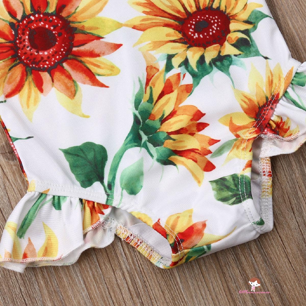 ❤XZQ-0-24m Newborn Baby Girl Swimsuit Sunflower Printing Jumpsuit Sling Bathing Beachwear