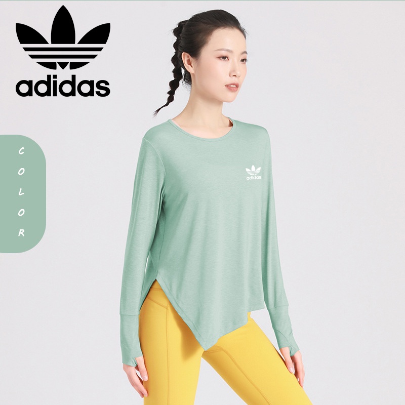 Adidas Áo Thun Tay Dài Phối Ren Dáng Rộng Thời Trang Tập Yoga Cho Nữ