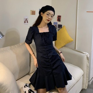 Váy đen cổ vuông đuôi cá thắt nơ xinh xắn size XS-L