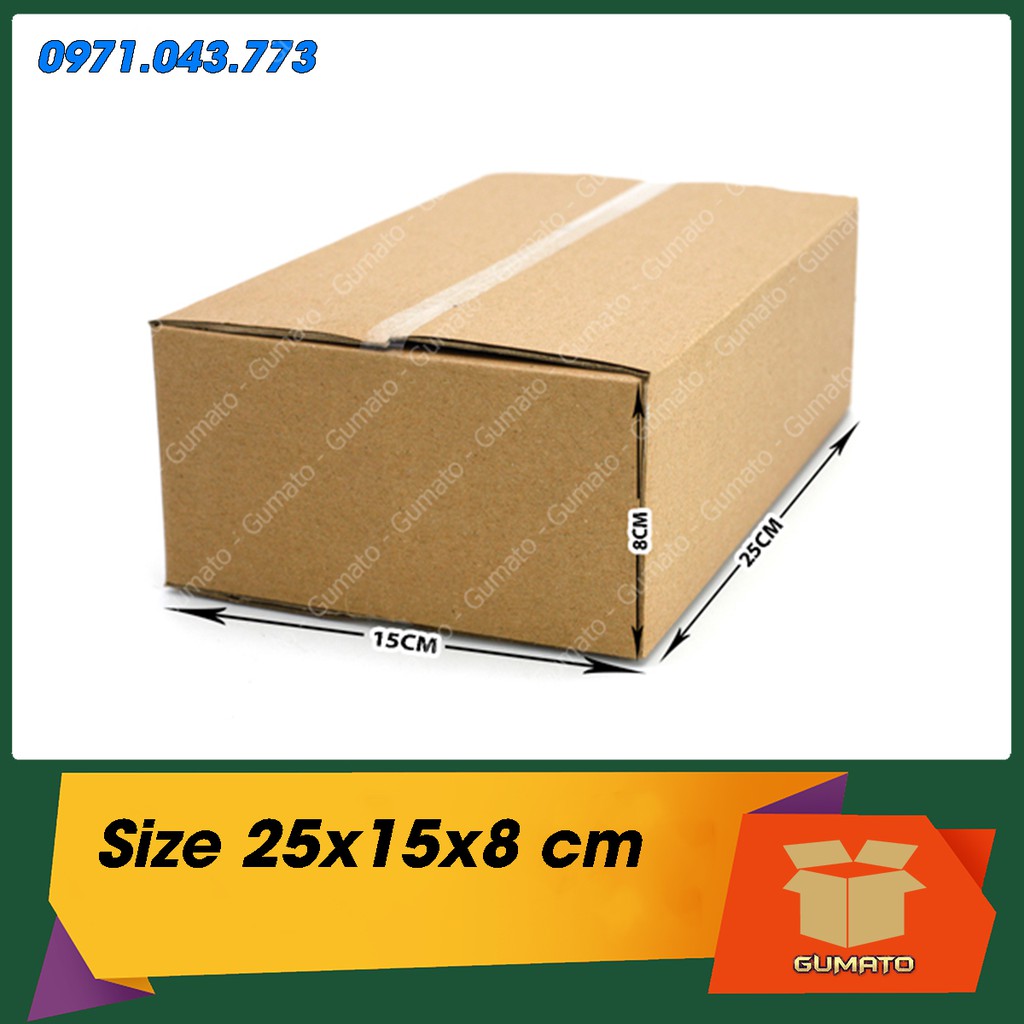 Size 25x15x8 cm, hộp giấy thùng carton gói hàng tại Gumato