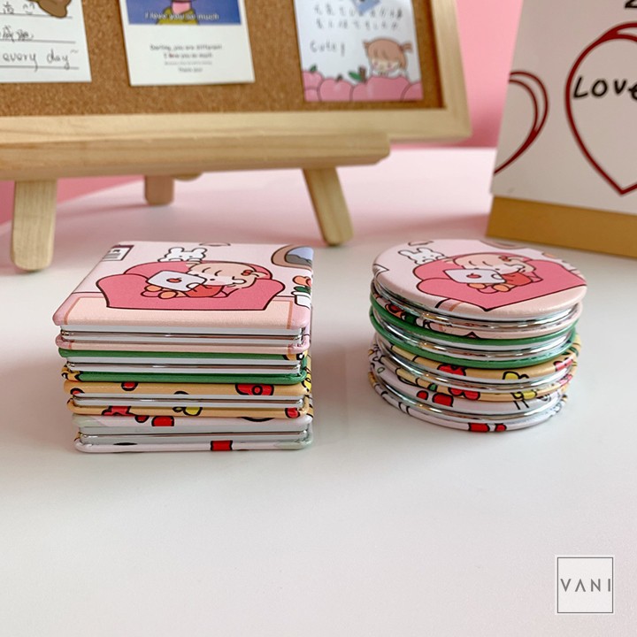 Gương Cầm Tay Mini Gấp Gọn Hình Vuông Hình Tròn Kiểu Chibi Siêu Đáng Yêu - Vani Store