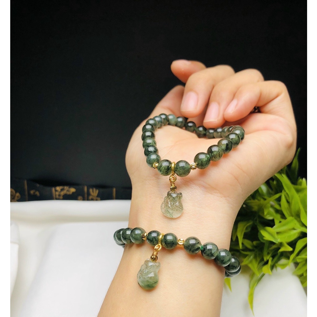 Vòng tay đá T.A tóc xanh mix charm hồ ly