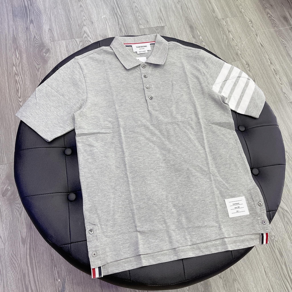 Áo Polo Thom Brown Center-Back Stripe Piqué Polo Grey, Áo polo nam TB cao cấp