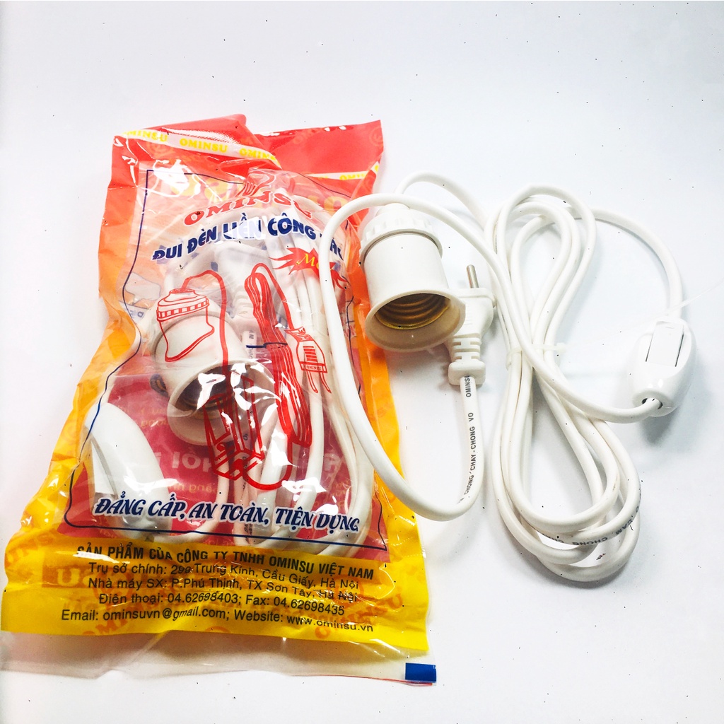 Đui đèn liền dây OMINSU , đui đèn xoáy E27 đấu sẵn dây và công tắc Ominsu