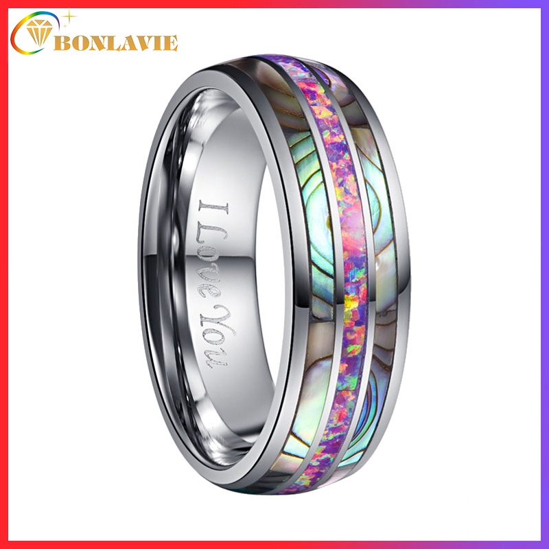 Nhẫn Cưới Nam 8mm Chính Hãng 7-14 Bằng Vonfram Cacbua Màu Xanh Lá / Đỏ / Tím / Tím