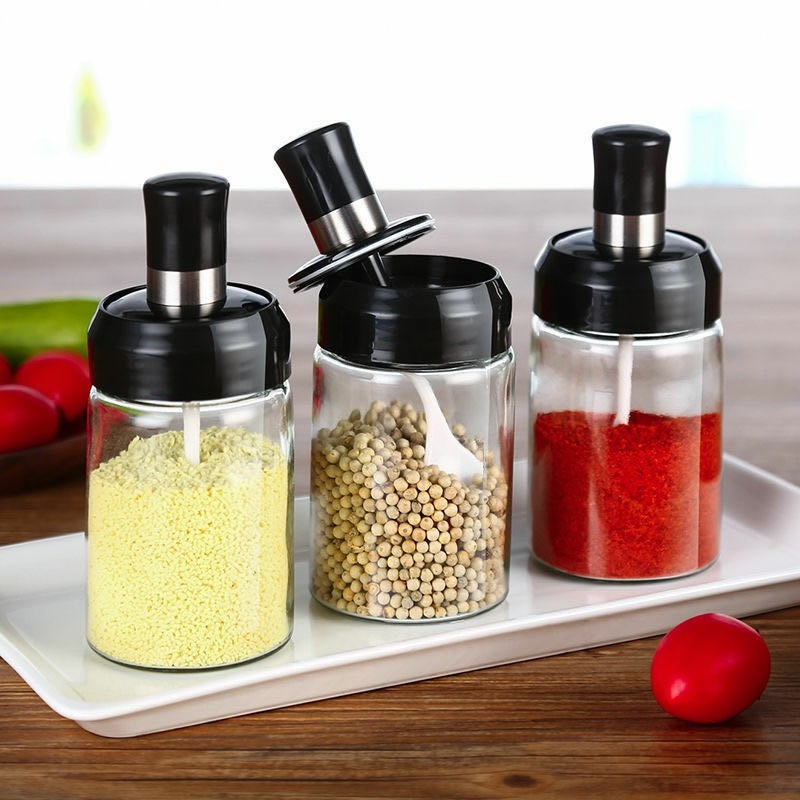Combo 6 Hũ Đựng Gia Vị Thủy Tinh Kèm Muỗng, Hộp Gia Vị, Có Thìa Tiện Dụng Dung Tích 250ml