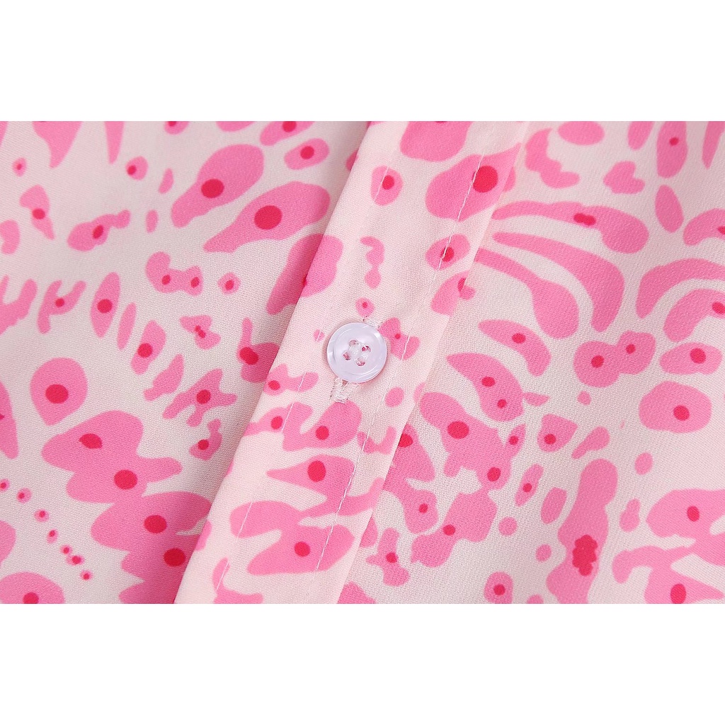 Zara Morocco full tag - Đầm Zara họa tiết hồng stamps DS09DXG50N9