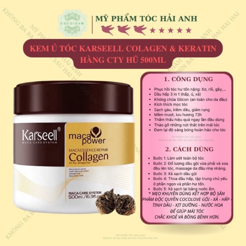 Kem ủ tóc KARSEELL Maca Power Collagen 500ml Phục hồi hư tổn Hấp ủ tóc thẳng mượt bổ xung collagen 500ML