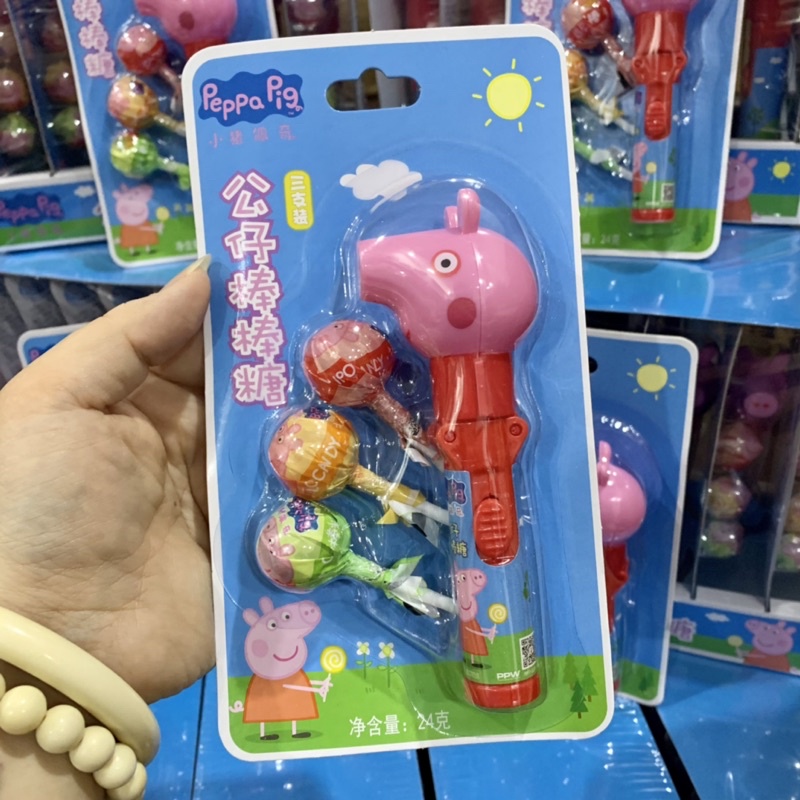 ( Bán sỉ ) 1 khay 6 vỉ kẹo mút đồ chơi heo Peppa Pig xuất xứ HongKong