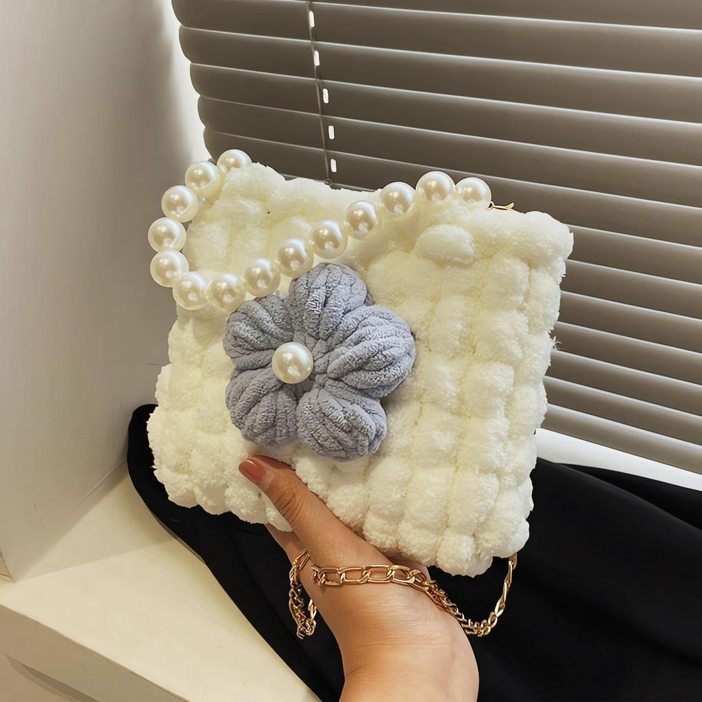 Túi xách tự đan handmade, túi len tự đan bông bi đính hoa - Có video hướng dẫn DIY905