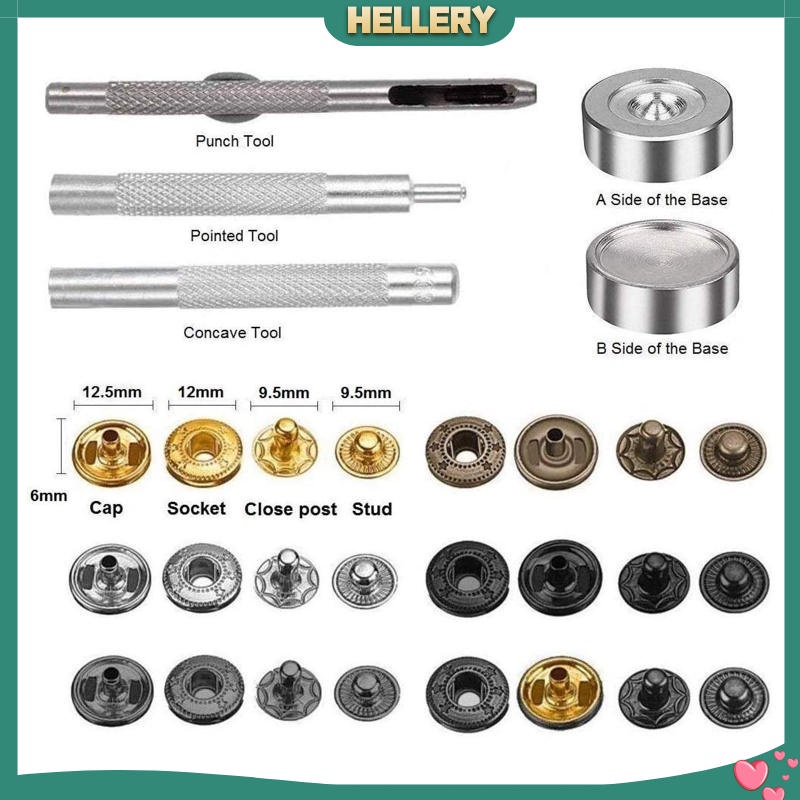 1 Bộ Dụng Cụ Đinh Tán Bằng Đồng Thau + 6 Màu Dùng Để Cố Định Quần Áo / Da / Túi Xách (12.5mm, 12.5mm)
