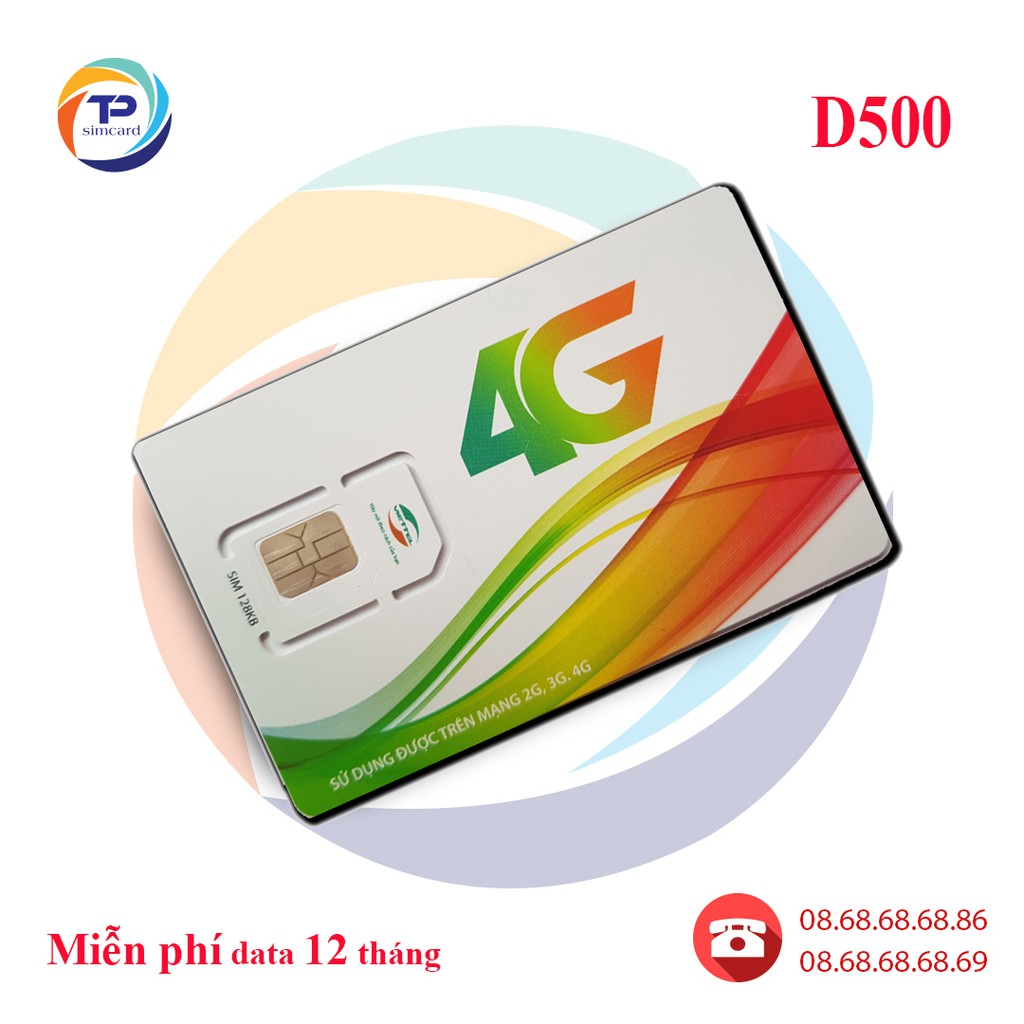 Sim 4G Viettel D500 - Dùng Trọn Gói 1 Năm - KM 4GB/Tháng