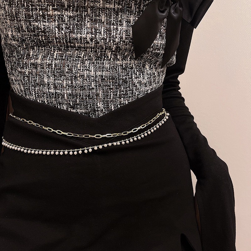 ( 2 mẫu) Chain thắt eo treo váy ullzang Xích 3 tầng màu vàng đơn giản quyến rũ