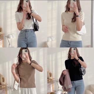 [Hàng có sẵn] Áo len tăm cộc tay basic nhiều màu chất đẹp
